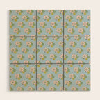 Retro Garden Party 60s 70s Geometric Floral Pattern in Pastel Blue Pink Green Wood Wall Art Gallery Image 1