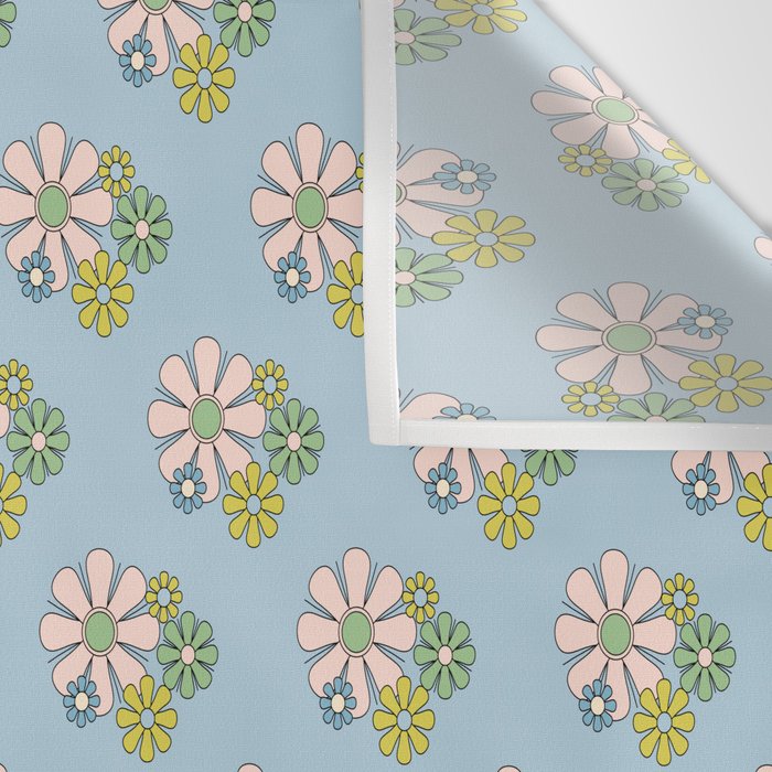 Retro Garden Party 60s 70s Geometric Floral Pattern in Pastel Blue Pink Green Wall Tapestry Gallery Image 3