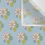 Retro Garden Party 60s 70s Geometric Floral Pattern in Pastel Blue Pink Green Wall Tapestry Gallery Image 3