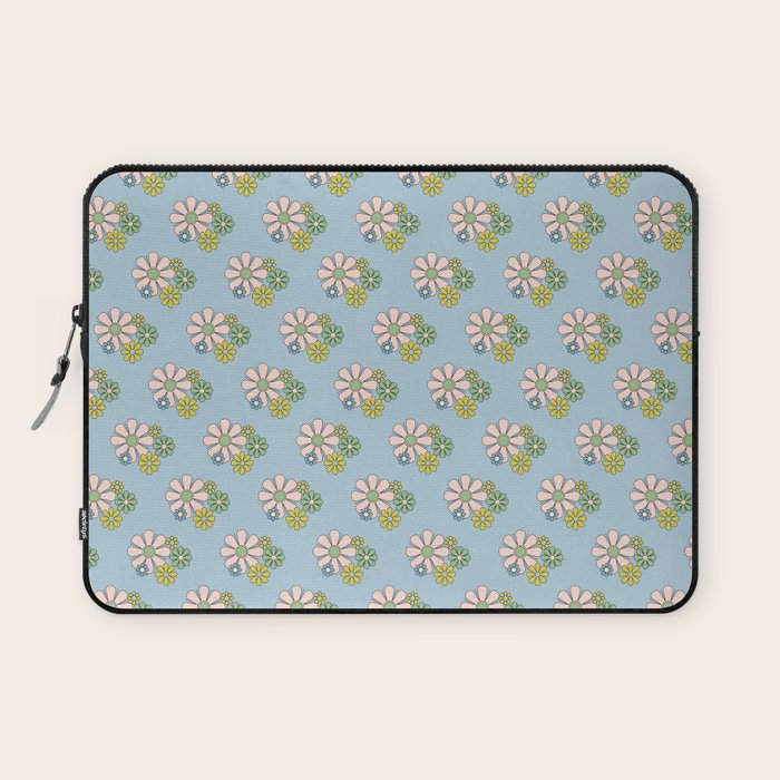 Retro Garden Party 60s 70s Geometric Floral Pattern in Pastel Blue Pink Green Laptop Sleeve Gallery Image 1