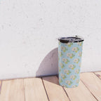Retro Garden Party 60s 70s Geometric Floral Pattern in Pastel Blue Pink Green Travel Mug Gallery Image 4