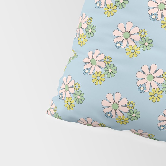 Retro Garden Party 60s 70s Geometric Floral Pattern in Pastel Blue Pink Green Pillow Sham Gallery Image 4
