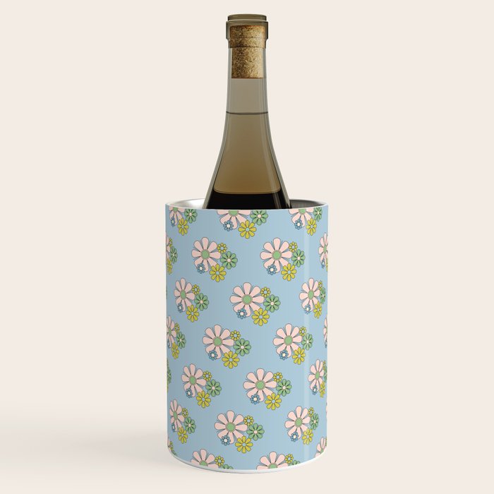 Retro Garden Party 60s 70s Geometric Floral Pattern in Pastel Blue Pink Green Wine Chiller Gallery Image 1