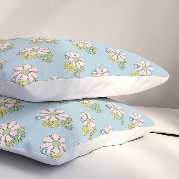 Retro Garden Party 60s 70s Geometric Floral Pattern in Pastel Blue Pink Green Pillow Sham Gallery Image 3