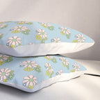 Retro Garden Party 60s 70s Geometric Floral Pattern in Pastel Blue Pink Green Pillow Sham Gallery Image 3