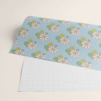 Retro Garden Party 60s 70s Geometric Floral Pattern in Pastel Blue Pink Green Wrapping Paper Gallery Image 2