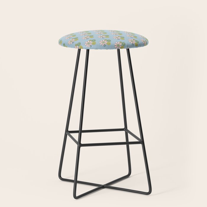 Retro Garden Party 60s 70s Geometric Floral Pattern in Pastel Blue Pink Green Stool Gallery Image 1