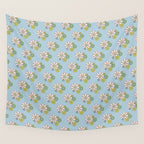 Retro Garden Party 60s 70s Geometric Floral Pattern in Pastel Blue Pink Green Wall Tapestry Gallery Image 4