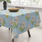 Retro Garden Party 60s 70s Geometric Floral Pattern in Pastel Blue Pink Green Tablecloth Gallery Image 3