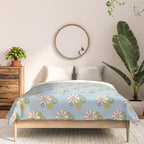 Retro Garden Party 60s 70s Geometric Floral Pattern in Pastel Blue Pink Green Comforter Gallery Image 3