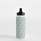 Retro Garden Party 60s 70s Geometric Floral Pattern in Pastel Blue Pink Green Water Bottle Gallery Image 2