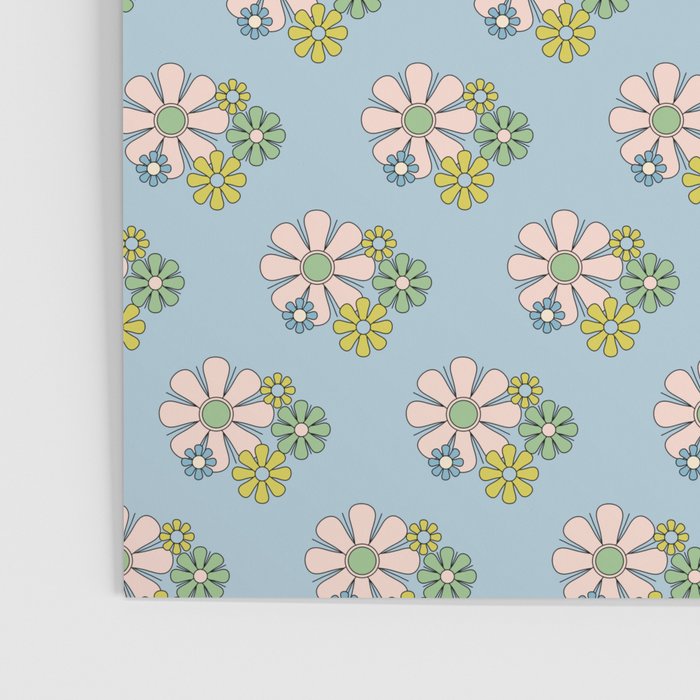 Retro Garden Party 60s 70s Geometric Floral Pattern in Pastel Blue Pink Green Poster Gallery Image 3