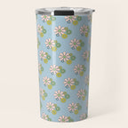 Retro Garden Party 60s 70s Geometric Floral Pattern in Pastel Blue Pink Green Travel Mug Gallery Image 1