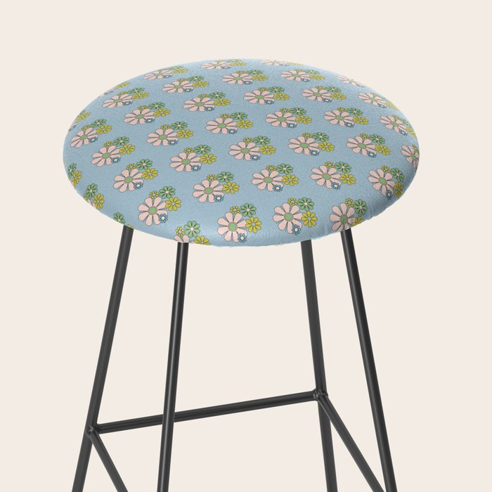 Retro Garden Party 60s 70s Geometric Floral Pattern in Pastel Blue Pink Green Stool Gallery Image 2