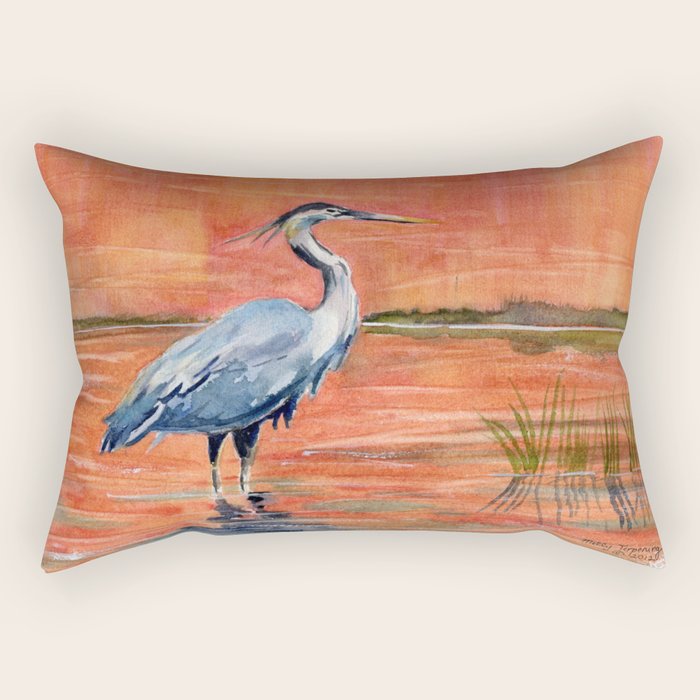 Great Blue Heron in Marsh Rectangular Pillow Gallery Image 2