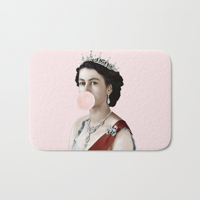 Queen Elizabeth II Blowing Pink Bubble gum Bath Mat Gallery Image 1
