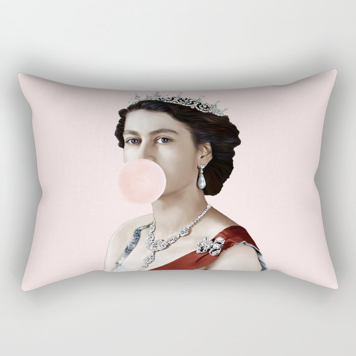 Queen Elizabeth II Blowing Pink Bubble gum Rectangular Pillow Gallery Image 1