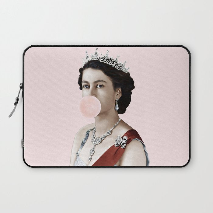 Queen Elizabeth II Blowing Pink Bubble gum Laptop Sleeve Gallery Image 1