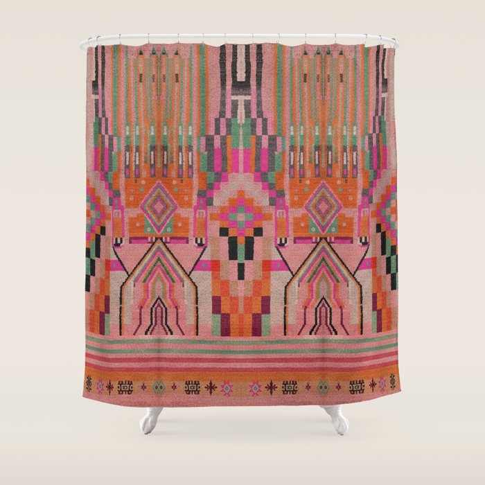 Geometric Tribal Guardian Abstract Textile Art Shower Curtain Gallery Image 1