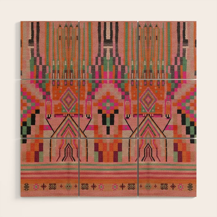 Geometric Tribal Guardian Abstract Textile Art Wood Wall Art Gallery Image 1