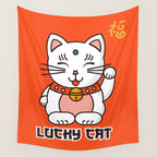 Lucky Cat Illustration Wall Tapestry Gallery Image 4