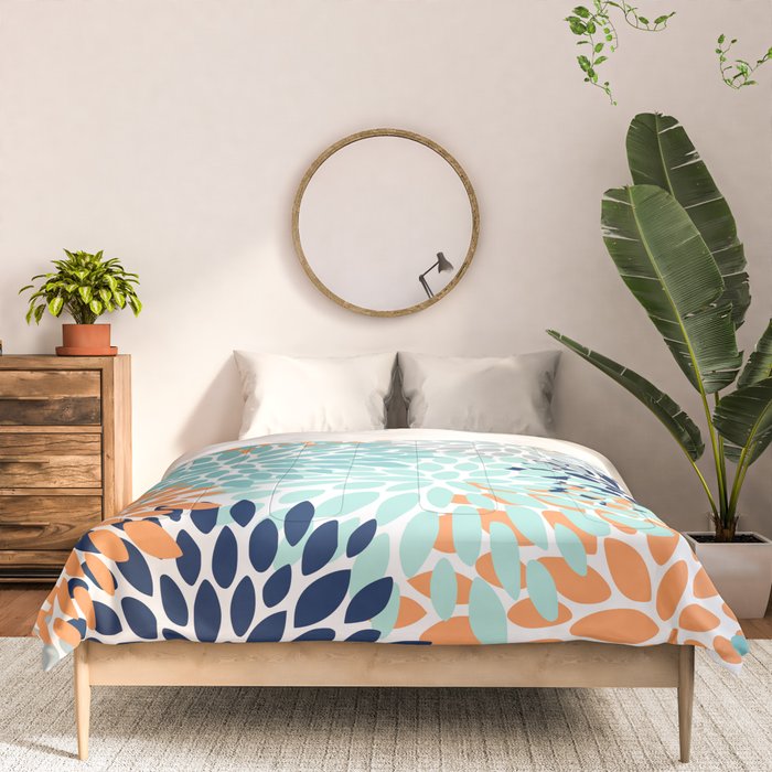 Floral Blooms, Navy, Orange, Teal, Gray Comforter Gallery Image 3