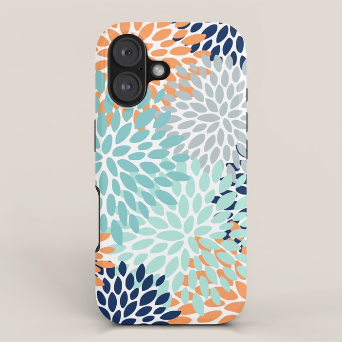Floral Blooms, Navy, Orange, Teal, Gray iPhone Case Gallery Image 1