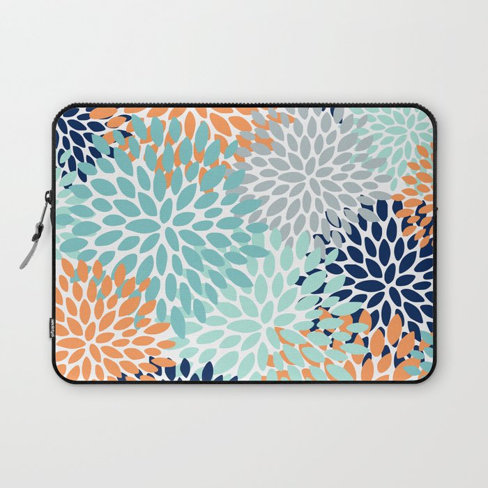 Floral Blooms, Navy, Orange, Teal, Gray Laptop Sleeve Gallery Image 1