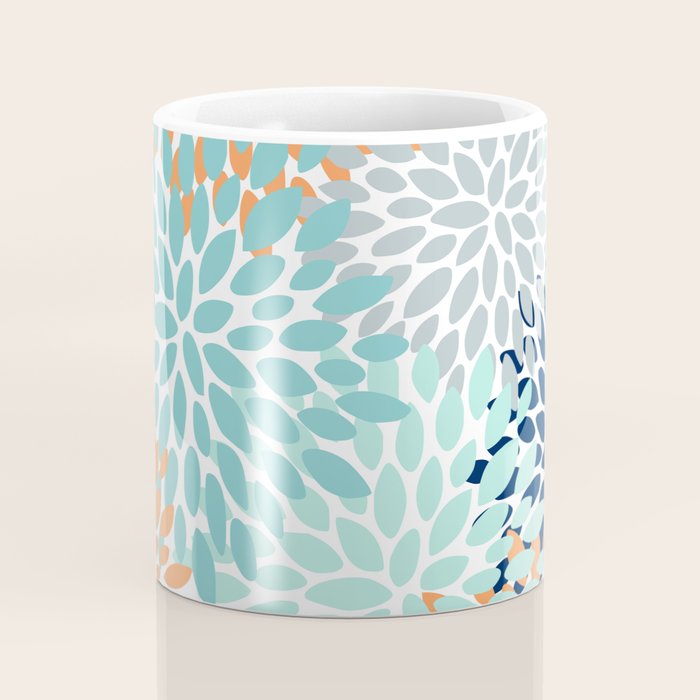 Floral Blooms, Navy, Orange, Teal, Gray Coffee Mug Gallery Image 4