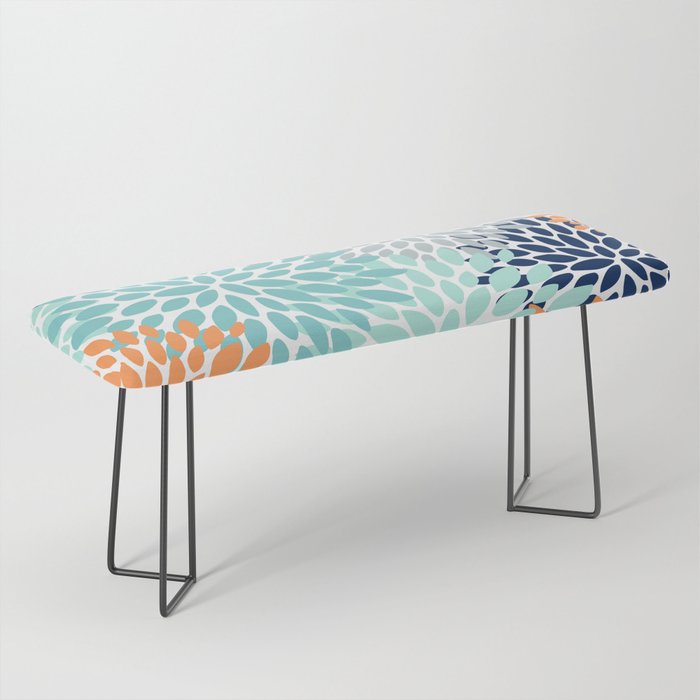 Floral Blooms, Navy, Orange, Teal, Gray Bench Gallery Image 1