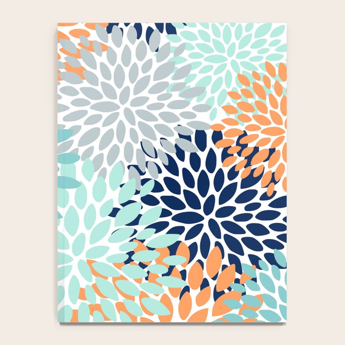 Floral Blooms, Navy, Orange, Teal, Gray Notebook Gallery Image 4
