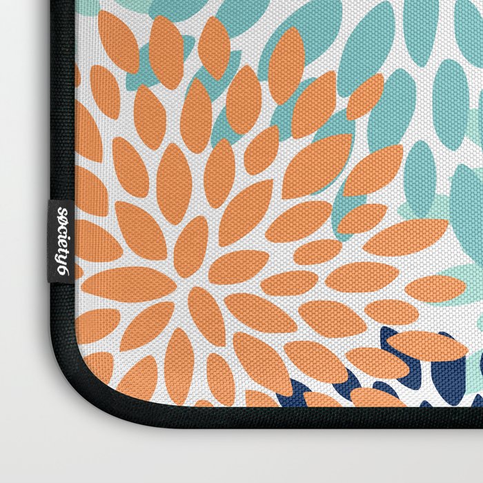 Floral Blooms, Navy, Orange, Teal, Gray Laptop Sleeve Gallery Image 3