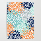 Floral Blooms, Navy, Orange, Teal, Gray Poster Gallery Image 4
