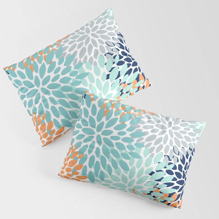 Floral Blooms, Navy, Orange, Teal, Gray Pillow Sham Gallery Image 3