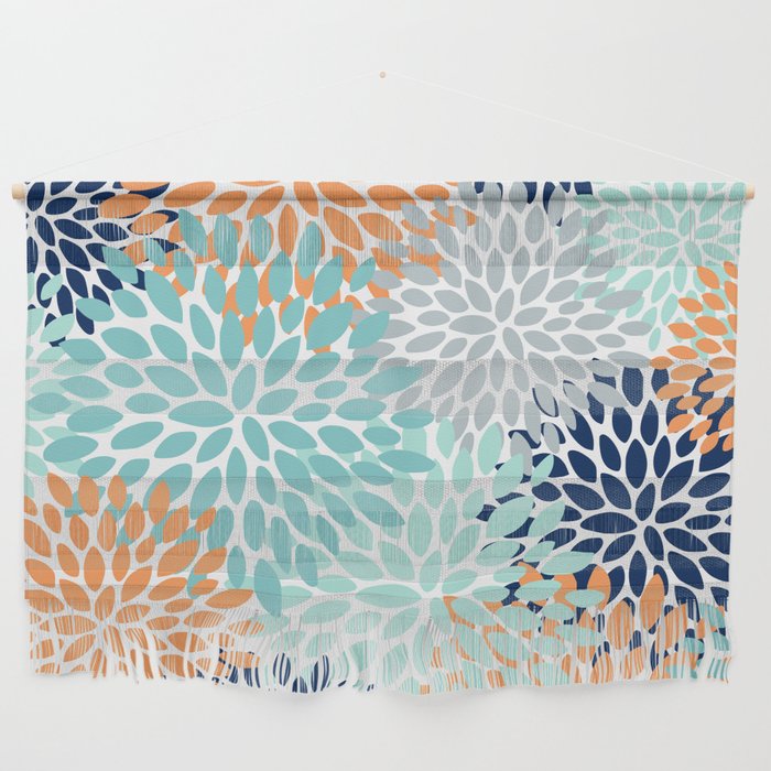 Floral Blooms, Navy, Orange, Teal, Gray Wall Hanging Gallery Image 1