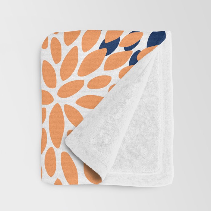 Floral Blooms, Navy, Orange, Teal, Gray Throw Blanket Gallery Image 3