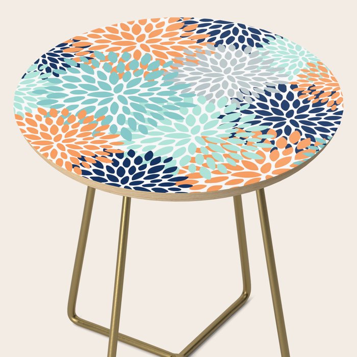 Floral Blooms, Navy, Orange, Teal, Gray Side Table Gallery Image 2