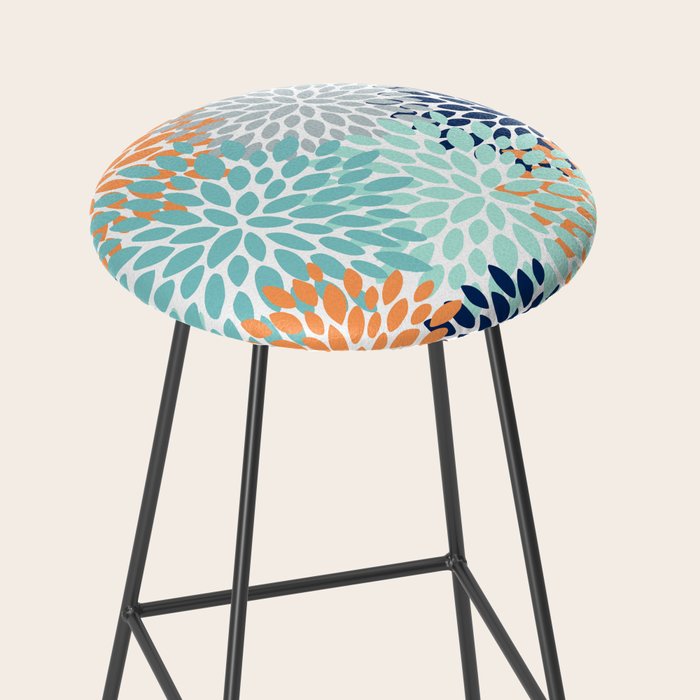Floral Blooms, Navy, Orange, Teal, Gray Stool Gallery Image 2