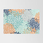 Floral Blooms, Navy, Orange, Teal, Gray Rug Gallery Image 2