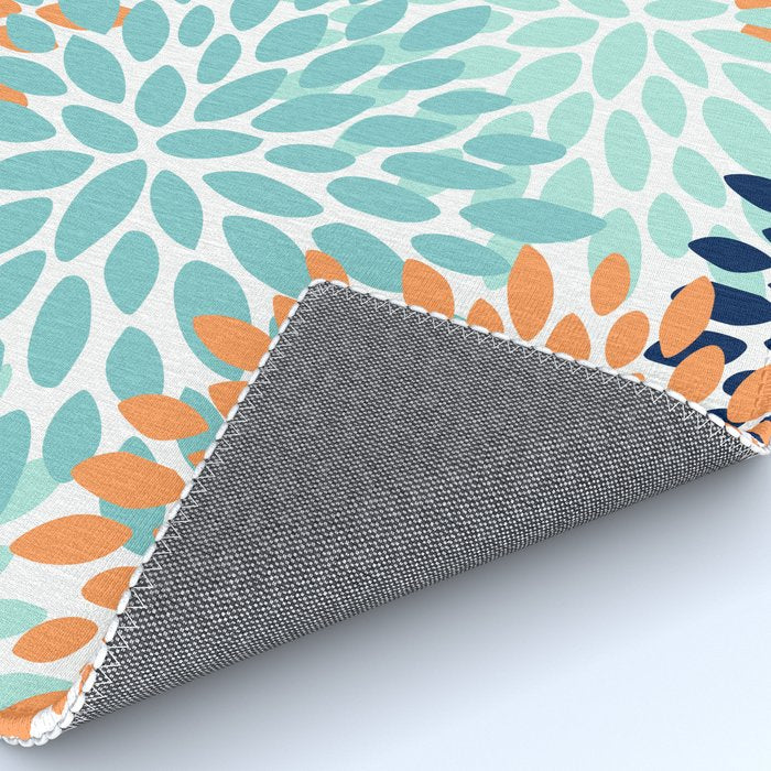Floral Blooms, Navy, Orange, Teal, Gray Rug Gallery Image 4