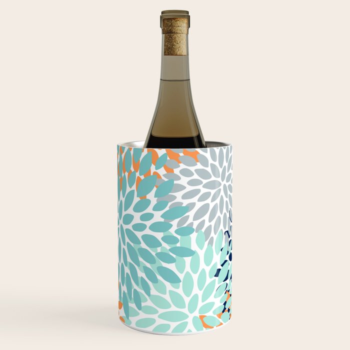 Floral Blooms, Navy, Orange, Teal, Gray Wine Chiller Gallery Image 1