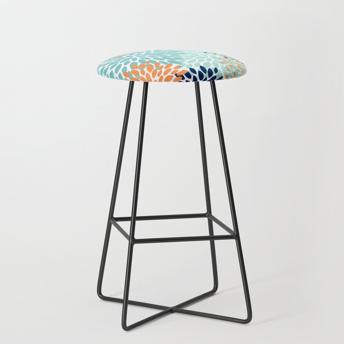 Floral Blooms, Navy, Orange, Teal, Gray Stool Gallery Image 1