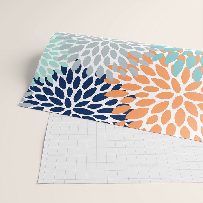Floral Blooms, Navy, Orange, Teal, Gray Wrapping Paper Gallery Image 2