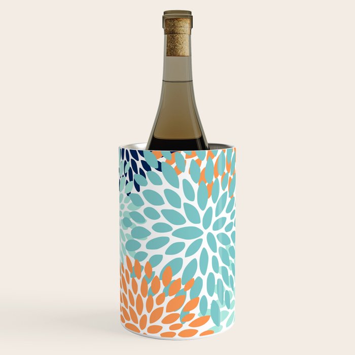 Floral Blooms, Navy, Orange, Teal, Gray Wine Chiller Gallery Image 2