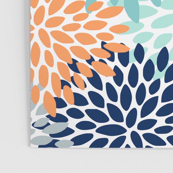 Floral Blooms, Navy, Orange, Teal, Gray Poster Gallery Image 3
