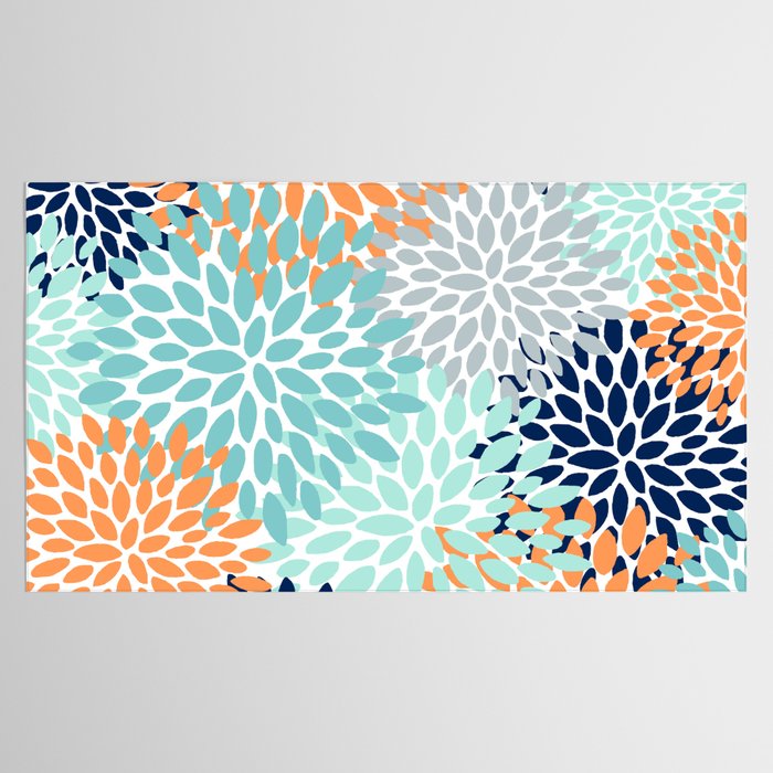 Floral Blooms, Navy, Orange, Teal, Gray Tablecloth Gallery Image 2
