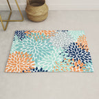 Floral Blooms, Navy, Orange, Teal, Gray Rug Gallery Image 1