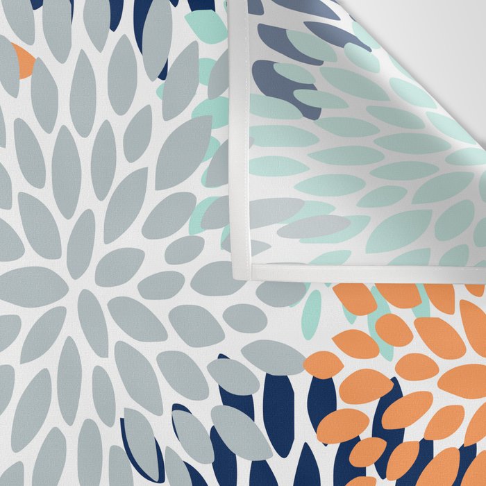 Floral Blooms, Navy, Orange, Teal, Gray Wall Tapestry Gallery Image 3