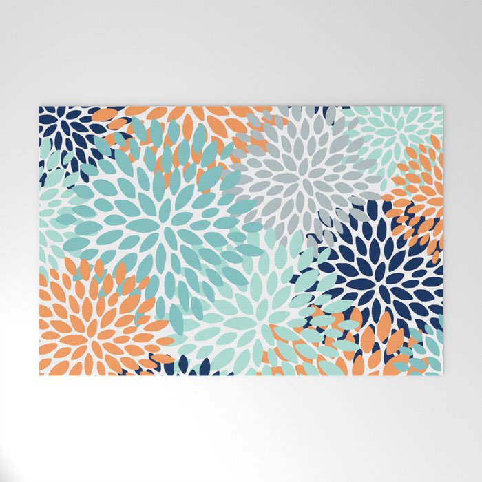 Floral Blooms, Navy, Orange, Teal, Gray Welcome Mat Gallery Image 1