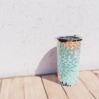 Floral Blooms, Navy, Orange, Teal, Gray Travel Mug Gallery Image 4